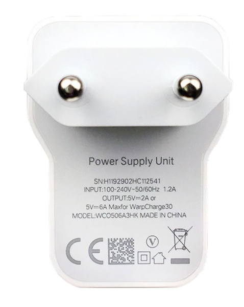 Зарядний пристрій Warp Charge USB 30W Power Adapter для OnePlus (OEM) (white) 012675-162 фото