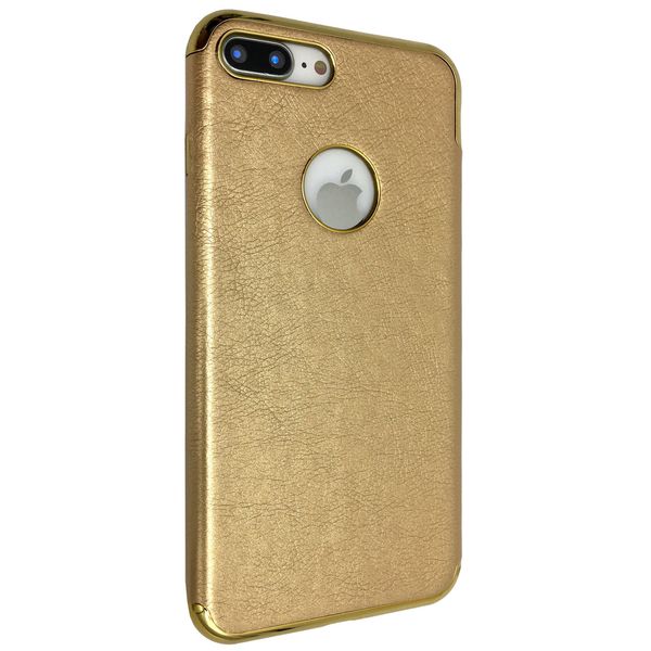Чехол-накладка DK силикон хром борт кожа под лого для Apple iPhone 7 Plus / 8 Plus (gold) 05952-723 фото