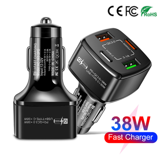 Автомобільний зарядний пристрій PD+QC 3.0 38 W 2 USB / 2Type-C (BK-365-2PD) (black) 015464-115 фото