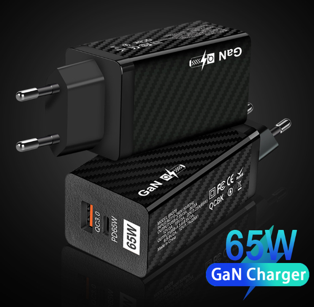 Зарядний пристрій Travel Charger GaN PD+QC3.0 65 W USB / Type-C (BK378) (black) 014505-115 фото