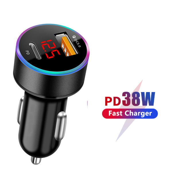 Автомобільний Зарядний Пристрій PD+Qualcomm QC 3.0 36W USB / Type-C Digital Display (PD-357) (black) 011682-115 фото