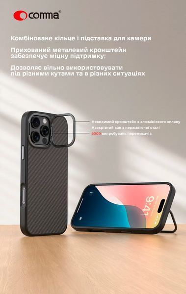 Чохол для Comma для Apple iPhone 16 Pro | Kevlar Series Magsafe Silicone Case (black) 021669-076 фото