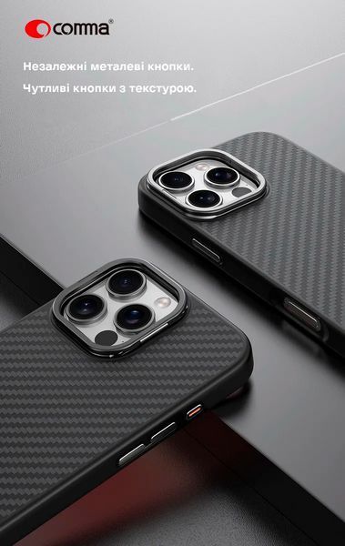 Чохол для Comma для Apple iPhone 16 Pro | Kevlar Series Magsafe Silicone Case (black) 021669-076 фото