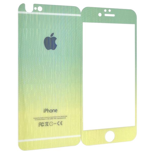 Захисне скло для Apple iPhone 6/6S веселка градієнт back/front yellow/green 00836 фото