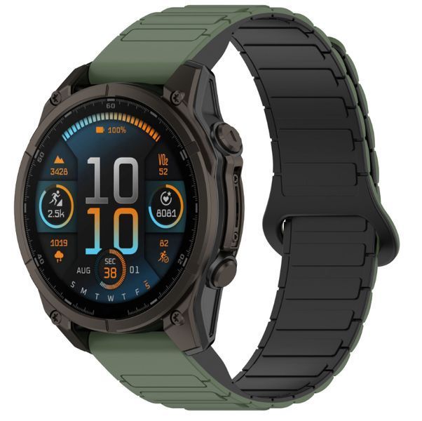 Ремінець 2шт CDK для Garmin Instinct 3 50mm Tactical | 26mm Silicone Shaped Magnetic Band (019625) (green / black) 022849-994 фото