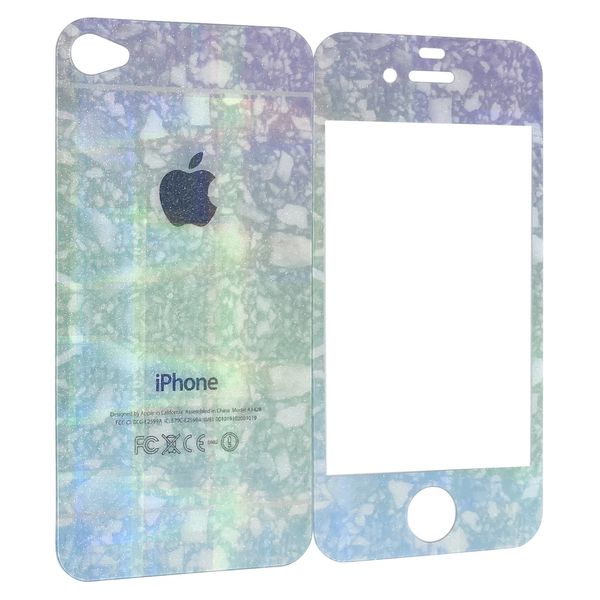 Защитное стекло DK жемчужный ручей back / face для Apple iPhone 4 / 4S (blue / green / violet) 00844 фото