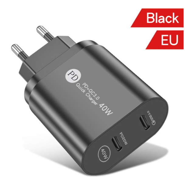 Зарядний пристрій PD+Quick Charge 3.0 40W 2Type-C (PD001) (black) 013734-115 фото
