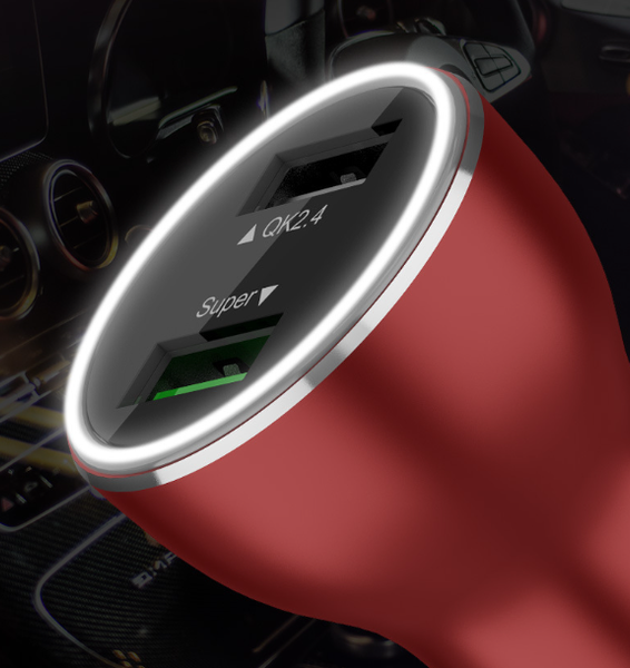 Автомобільний зарядний пристрій + кабель Warp Charge 2 USB 40 W (QK739) (red) 015811-035 фото