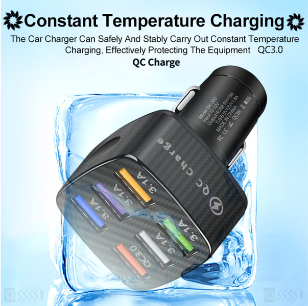 Автомобильное Зарядное Устройство 6USB Fast Car Charge QC3.0 75W (BK-360) (black) 014507-115 фото