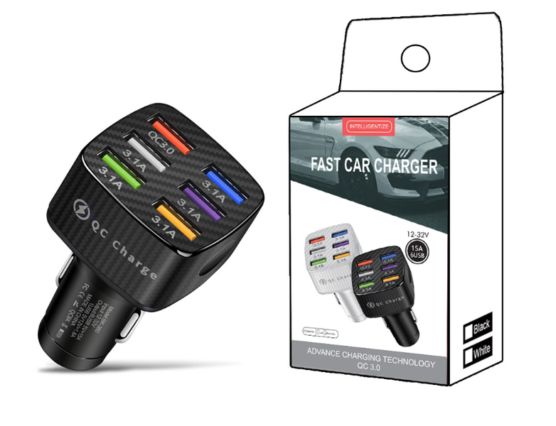 Автомобільний зарядний пристрій 6 USB Fast Car Charge QC3.0 75 W (BK-360) (black) 014507-115 фото