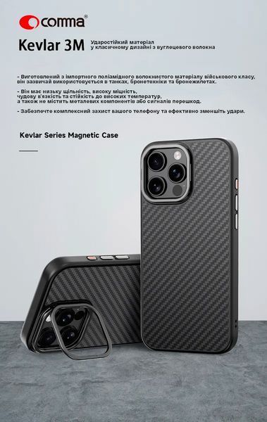 Чохол для Comma для Apple iPhone 16 Pro Max | Kevlar Series Magsafe Silicone Case (black) 021668-076 фото